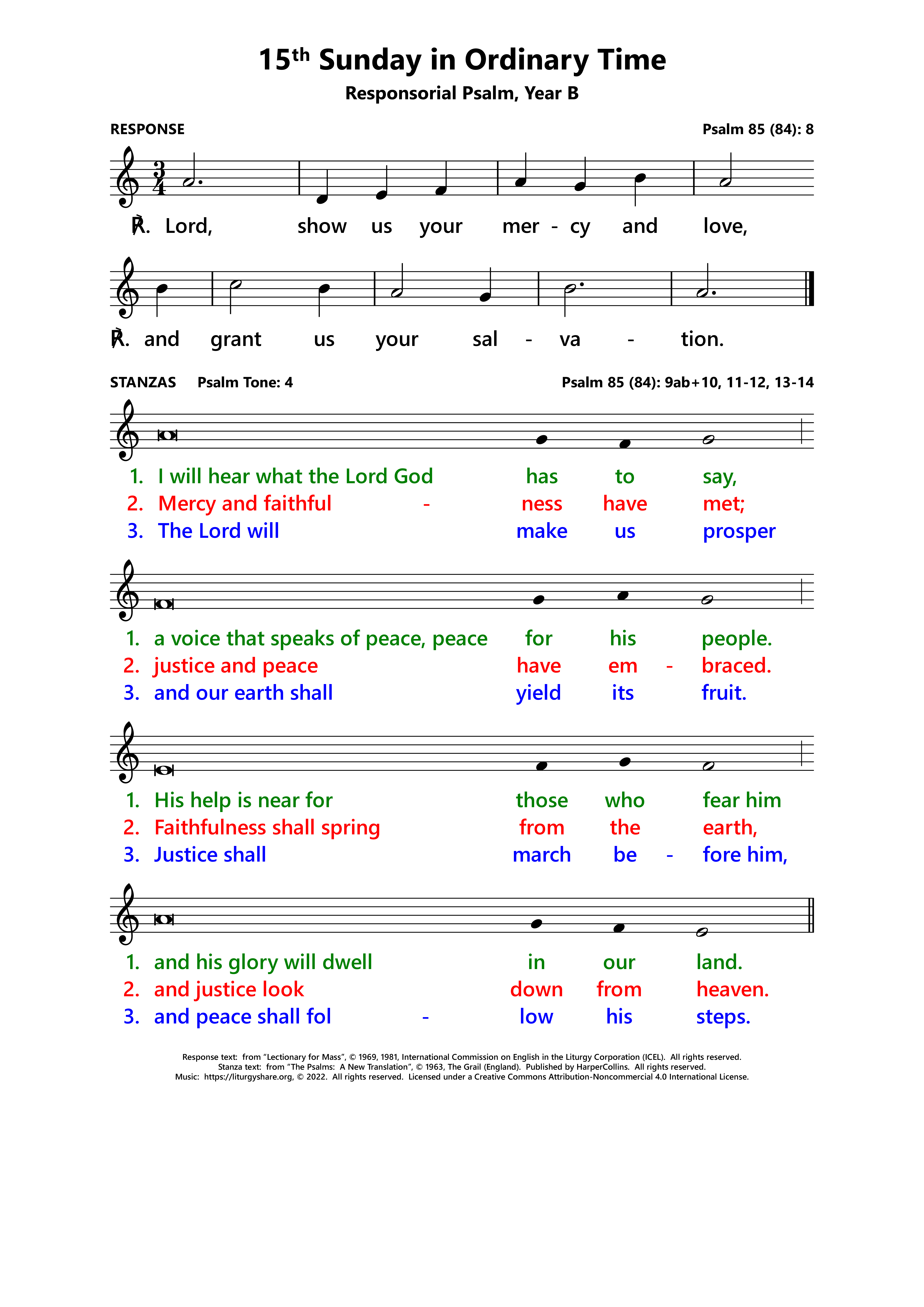 15th Sunday in Ordinary Time: Responsorial Psalm, Year B